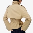 thumbnail image 3 of PUWEI Women's Cropped Trench Coat Double Breasted Casual Short Jacket High Collar Fall Winter Coats with Belt, 3 of 7