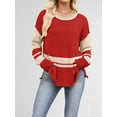 thumbnail image 4 of Women'S Fall 2025 Oversized Sweaters Long Sleeve Color Block Mock Neck Side Slit Comfy Loose Knitted Pullover Tops Red L, 4 of 8