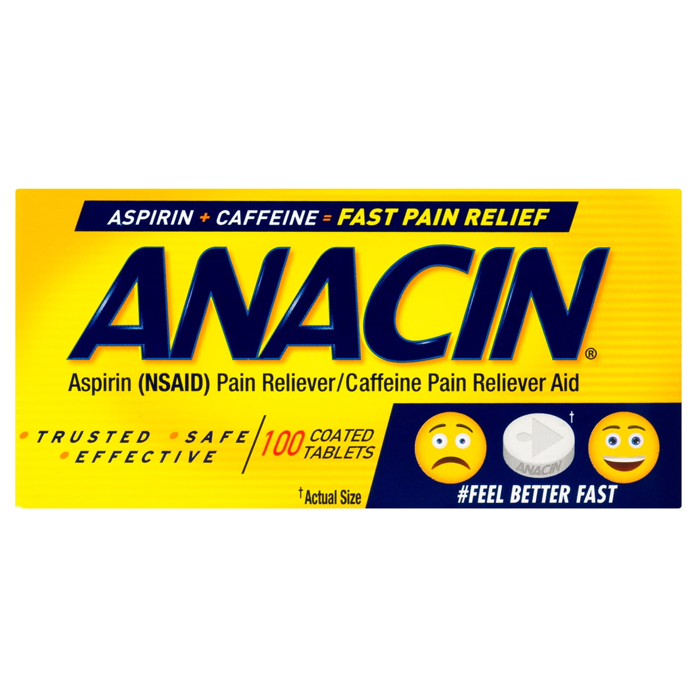 Anacin Fast Pain Relief Pain Reducer Aspirin Tablets, 100 Tablets