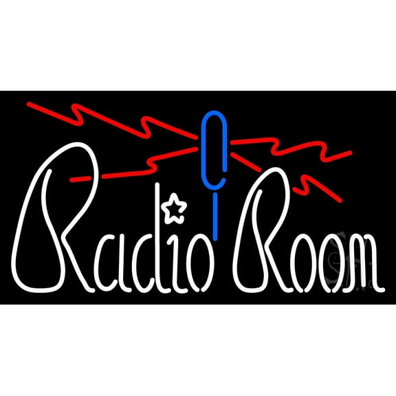 Radio Room LED Neon Sign 13 x 24 - inches, Clear Edge Cut Acrylic Backing, with Dimmer - Bright and Premium built indoor LED Neon Sign for Computer & Electronics store decor.