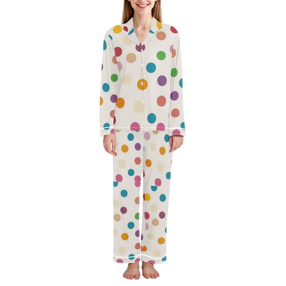 FORMRS Womens Pajama Set Long Sleeve Top and Pants with Pockets Soft Comfy Lounge Sleepwear, Sizes S-2XL, Polka Dot