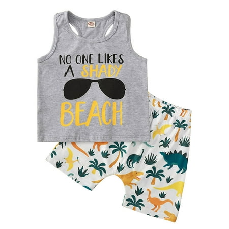 

Farrubbyine8 2Pcs Baby Boys Summer Letters Tops T-Shirt Dinosaur Shorts Outfits