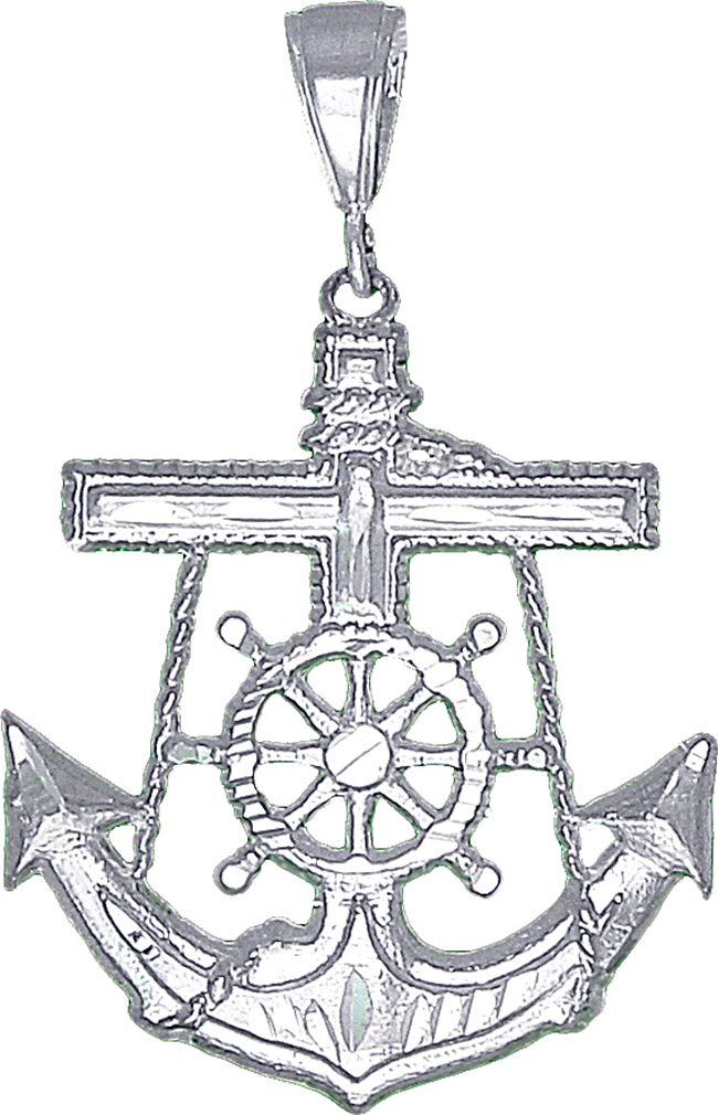 Sterling Silver Anchor Cross Pendant Necklace 2.15 Inches 5.6 Grams