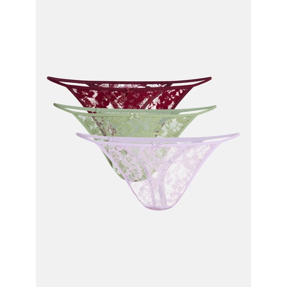 No Boundaries Women’s All Over Lace Thong Underwear, 3-Pack, Sizes XS-XXXL