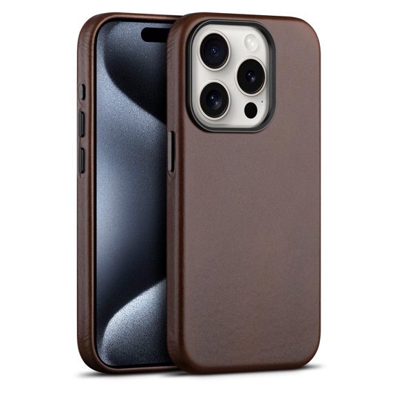 Funda de piel maogoam para iPhone 15 Pro Max, color marrón oscuro
