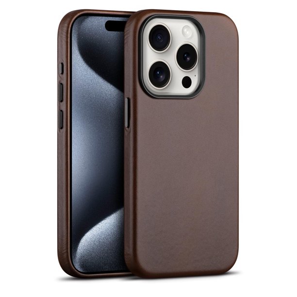 Funda de piel maogoam para iPhone 15 Pro Max, color marrón oscuro