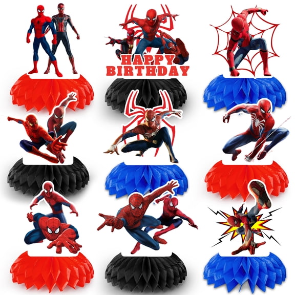 9Pcs Spider-Man Party Decorations Honeycomb Centerpieces Kit- Spider-Man Party Honeycomb Centerpiece & Spider-Man Birthday Honeycomb Centerpieces for Spider-Man Party Decorations