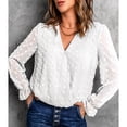 thumbnail image 2 of Blusa de encaje de manga larga con cuello en V para mujer, blusa de manga larga de encaje cómoda y elegante para cita en la oficina, 2 of 6