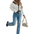thumbnail image 3 of Xuanfei Women Open Front Button-Up Trim Details Long Sleeve Crop Cardigan, 3 of 7