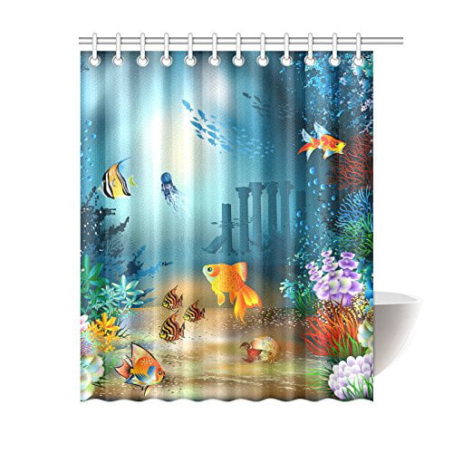Op Underwater Wold Deep Ocean Shower, Shower Curtains Fish Ocean Blue