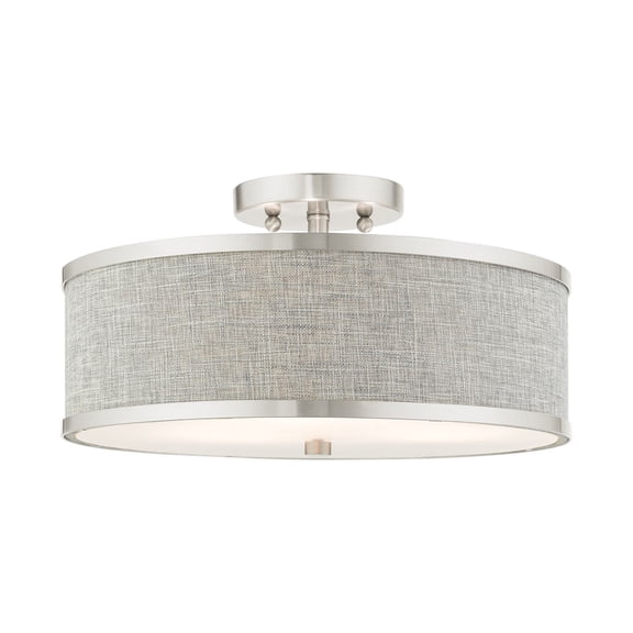 Livex Lighting Park Ridge 3-Light Metal & Fabric Semi Flush in Brushed Nickel