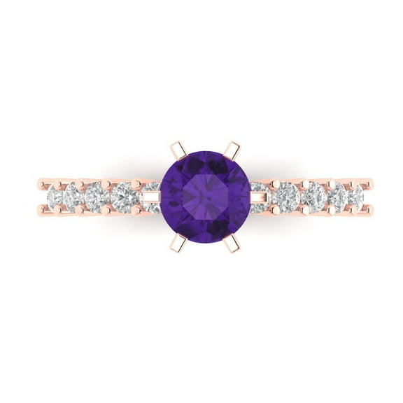 Solitaire with Accents Engagement Ring for Women - 1.05ct Natural Amethyst in 14K Rose Gold Promise Ring