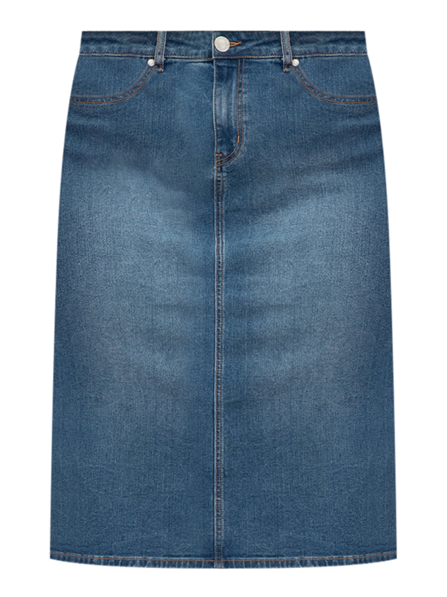 ELOQUII Elements Women's Plus Size Denim Midi Side Slit Skirt
