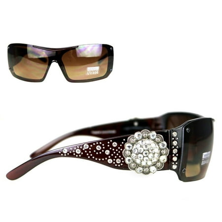 Montana West Ladies Sunglasses Silver Dots Swirl Design Rhinestones Concho UV400