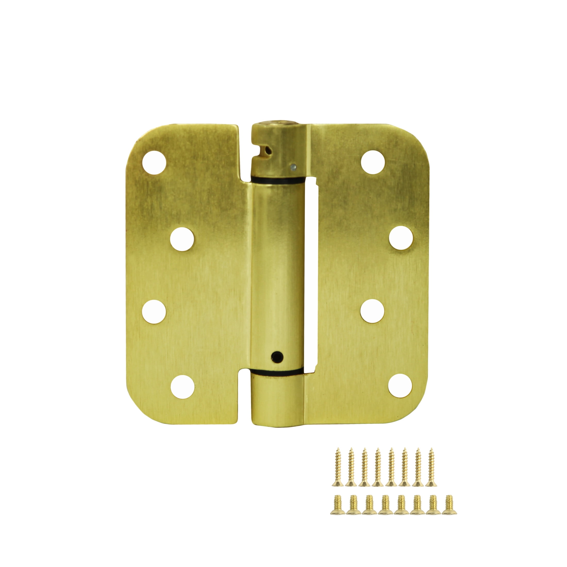 Steel Self Closing Door Hinge, 4 in. x 4 in., 5/8 in. Radius, Satin Brass, 2-Pack
