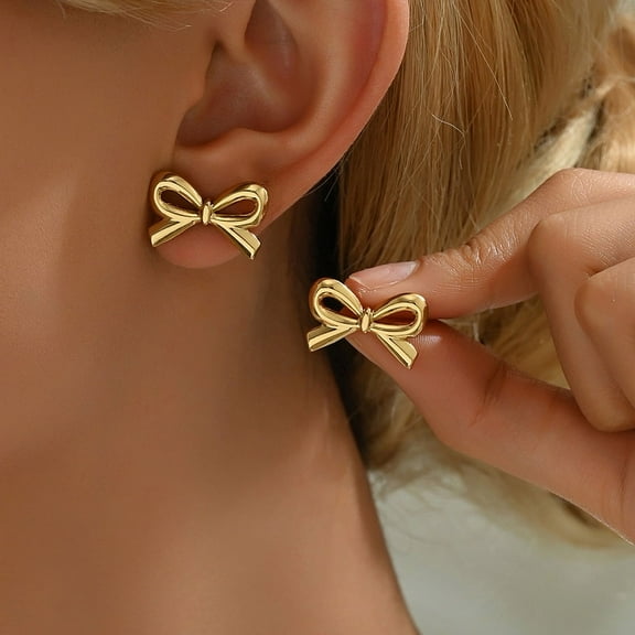 5 pair Simple Bow Earrings Metal Studs Party Jewelry Gift