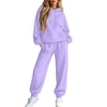 thumbnail image 3 of Trgacdwlo Fleece Lined Sweatsuit Women 2 Piece Outfits Tracksuit Fuzzy Jogging Suit Hooded Set Fall Winter Warm Plush Womens Matching Sweat Set Light Purple L, 3 of 6