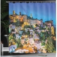 thumbnail image 3 of Ambesonne Night Sky Shower Curtain, Historic Hill Town Italy, 69"Wx75"L, Azure Blue and Olive Green, 3 of 4