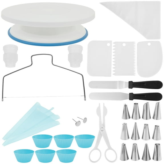 82Pcs Cake Decorating Supplies Kit Cake Baking Accessories Set with Nonslip Turntable Piping Bag Piping Tip Coupler Scraper for Baker Beginner