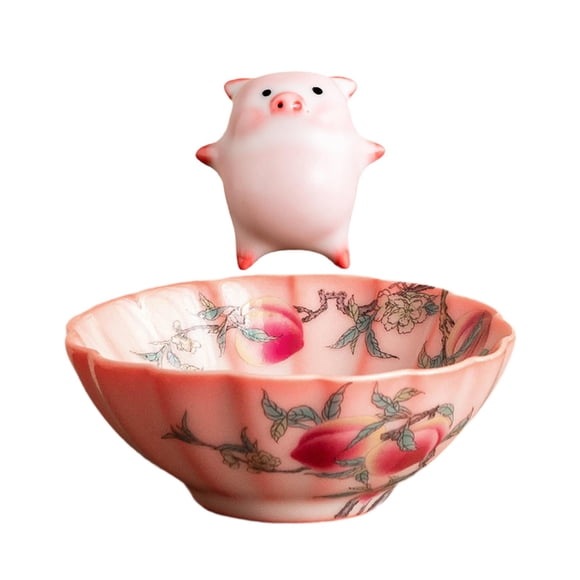 Estatua de cerdito en forma de taza de cerámica con mascota de té, taza de café tradicional, figura en miniatura hecha a mano para regalo de