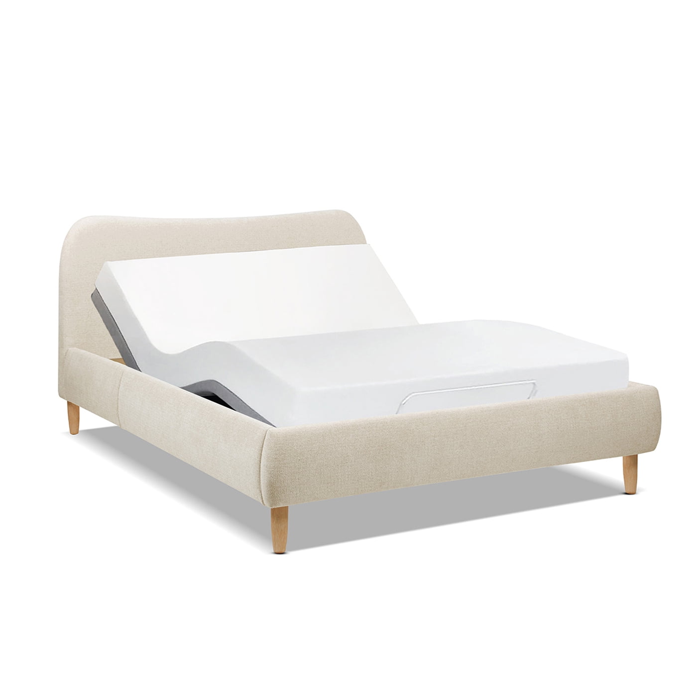 Jennifer Taylor Home Roman Curved Headboard Upholstered Platform Bed Queen Oatmeal Light Beige Chenille