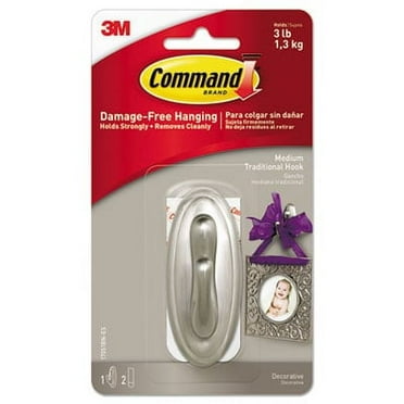 3PK Command 17051BNES Decorative Hooks, Traditional, Medium, 1 Hook & 2 Strips/Pack