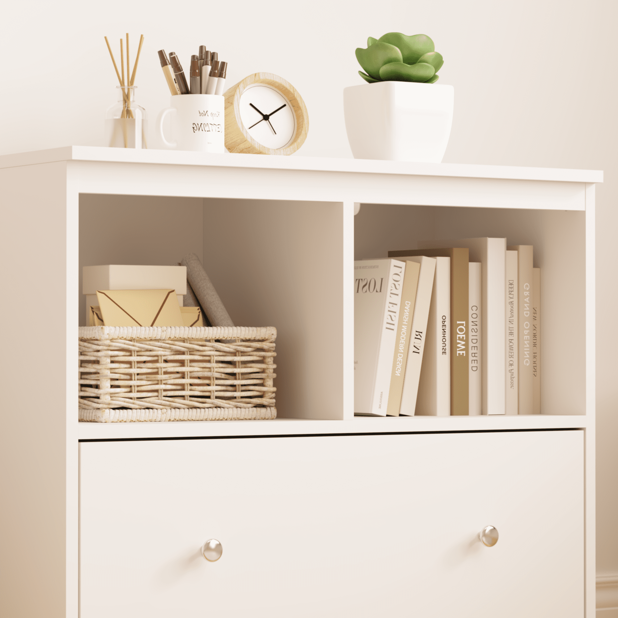 Kids Furniture Kids Toy Storage Organizer with Large Drawer, Low Bookshelf for Nursery & Playroom, Wooden Kids Cabinet for Books and Toys, White,Baby Furniture