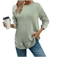 thumbnail image 2 of VgaVtl Fall Winter Tee Shirts for Women Long Sleeve Plus Size Tops for Women Loose Pullover Workout Striped Green Shirts,XXL, 2 of 3
