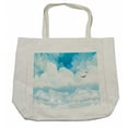 thumbnail image 1 of Cloud Shopping Bag, Group of Cumulus Clouds on a Blue Sky and Silhouette of Birds, Eco-Friendly Reusable Bag for Groceries Beach and More, 15.5" X 14.5", Cream, by Ambesonne, 1 of 2