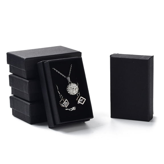 24pcs Cardboard Paper Jewelry set boxes with Black Sponge for Jewelry and Gift Rectangle Black 8x5x2.7cm