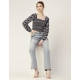 thumbnail image 5 of Moomaya Women'S Printed Square Neck Crop Top, Long Sleeves Smocked Summer Top, 5 of 8