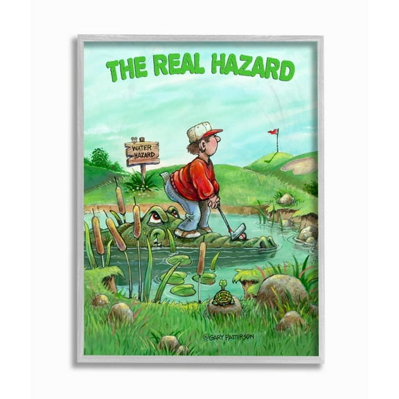 The Real Hazard Funny Golf Cartoon Sports Design Gray Farmhouse Rustic Framed Giclee Texturized Art by Gary Patterson
