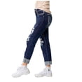 thumbnail image 3 of ASFGIMUJ Ladies' Distressed Ripped Casual Streetwear Hop Straight Leg Mid Rise Jeans, 3 of 9