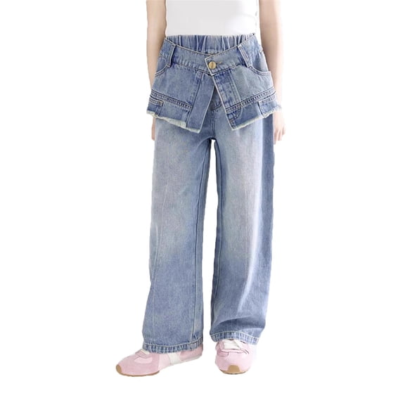 UJNDER Girls Layered Denim Pants with Skirt Design Soft Jeans for Casual Daily Wear Comfortable and Stylish Trousers Girls Pants,Blue,7-8 Years