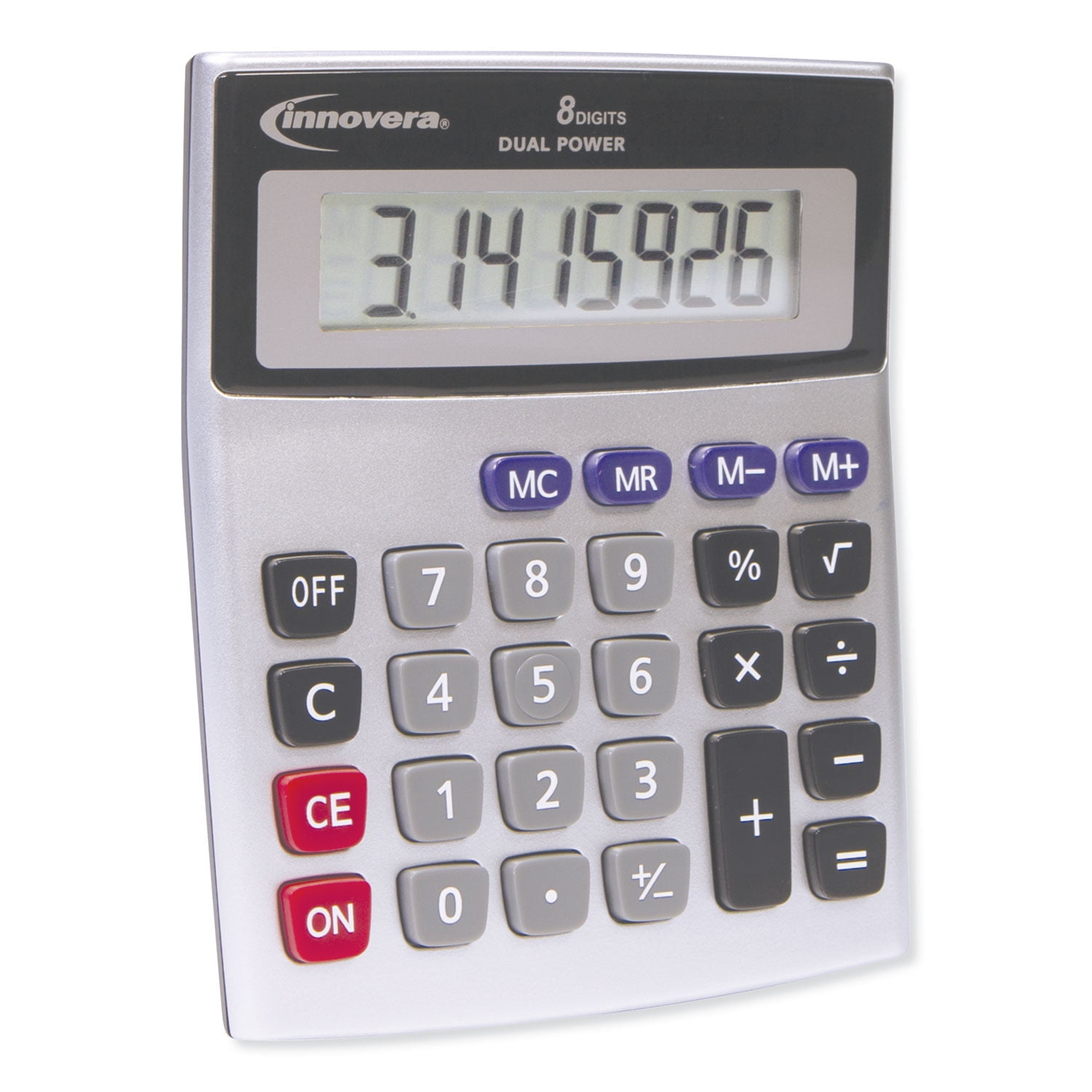Innovera 15927 8-Digit Dual Power Desktop Calculator, with AAA Batteries, Black
