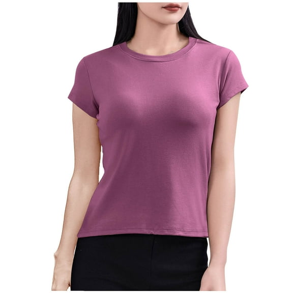 Mittory T-Shirt for Women Crew Neck Basic Short Sleeves T Shirt Crop Tops Cotton Slim Fit Tee Shirts