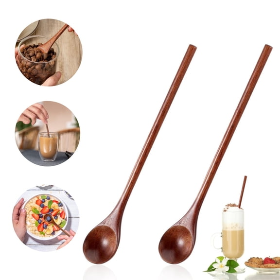 2pack Wooden Honey Spoon QZS Durable Long Handle Tasting Stirrers 7.9x1.18in Wooden Teaspoons for Honey Coffee Cocktail Mixing