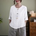 thumbnail image 2 of Camisetas de Algodón para Mujeres de Ajuste Suelto, Cuello en V Algodón Y Lino, Casual Suelto Camisa de Manga Corta, 2 of 7