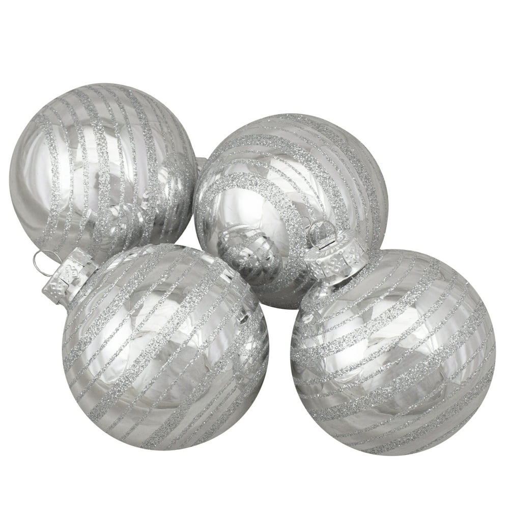 Set of 4 Silver Christmas Ball Ornaments 2.5" (67mm)