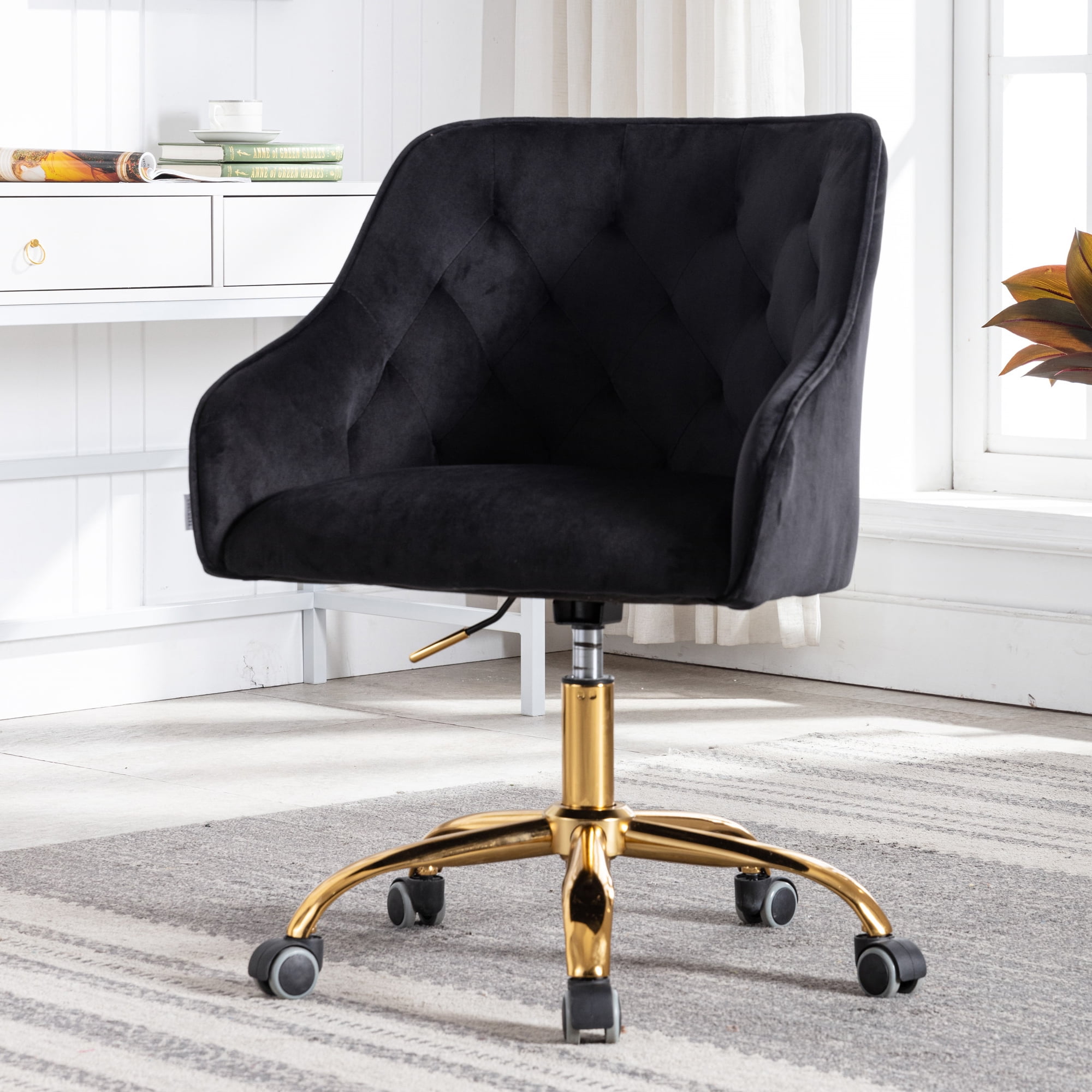 Black velvet rolling chair new arrivals