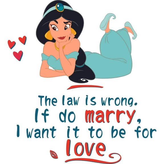 The Law Is Wrong If I Do Marry I Want It To Be For Love | 20" x 21" Vinyl Home Art Aladdin Movie Decor Adhesive Princess Jasmine Wall Decal Quotes Design - Removable Bedroom Living Room Decoration