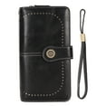 thumbnail image 2 of Blocking Leather Wallet  Blocking Leather Wallet Anti Theft  Leather Wallet Large Capacity Double Snap Button Women Wallet With Removable Wrist Strap, 2 of 8
