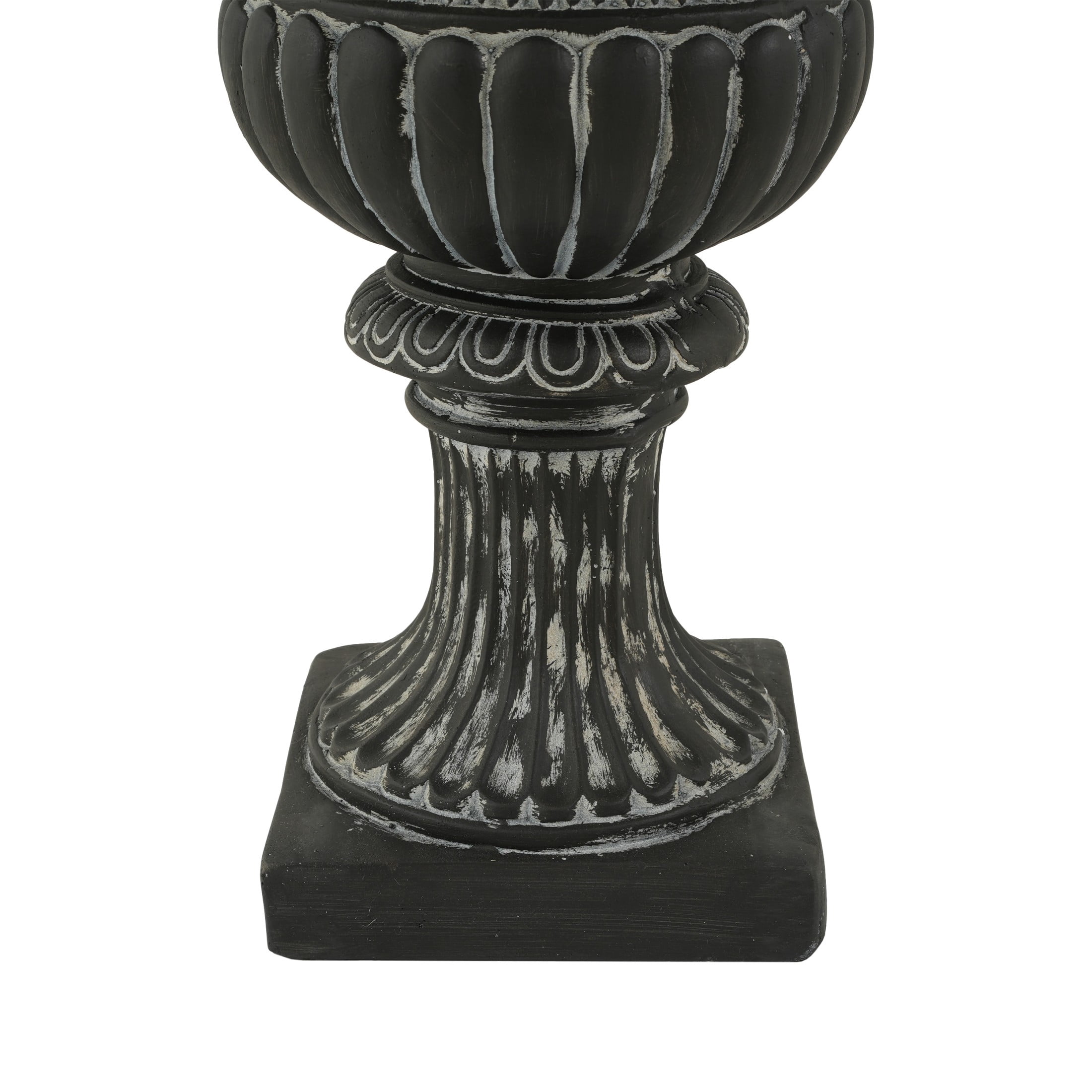 Christopher Knight Home 24"H Classical Fluted Urn Planter, Lightweight Flower Pot, Antique Black, Set of 2