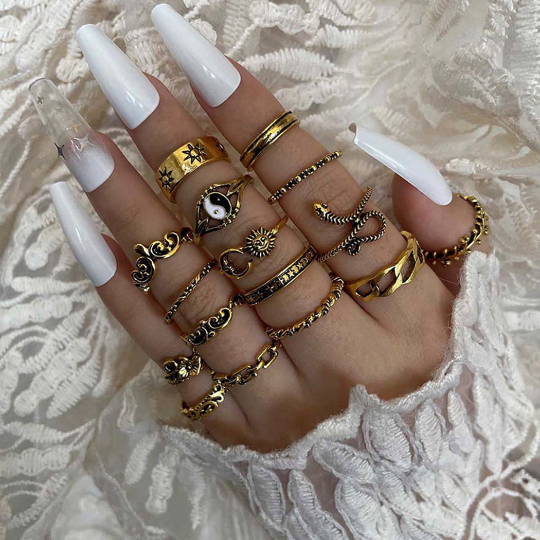 Women Joint Ring Set: Vintage 16PCS Punk Gothic Finger Ring Knuckle Ring  Jewelry 