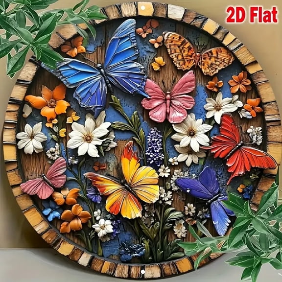 HELLOYOUNG Aluminum Butterfly Garden Wall Decor Vintage 8x8 Metal Sign Rustproof Hanging Art Leaf Design for Indoor Outdoor