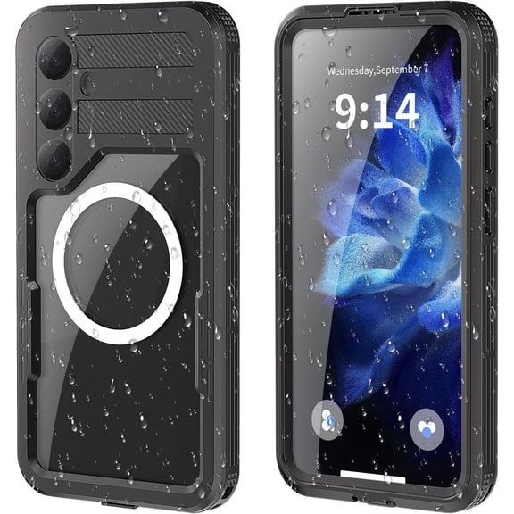 For Samsung Galaxy S25 Plus Waterproof Case with Magnetic Magsafe Charging,IP68 Waterproof Case for Samsung S25 Plus Case Phone Cover with Screen Protector Cover Black