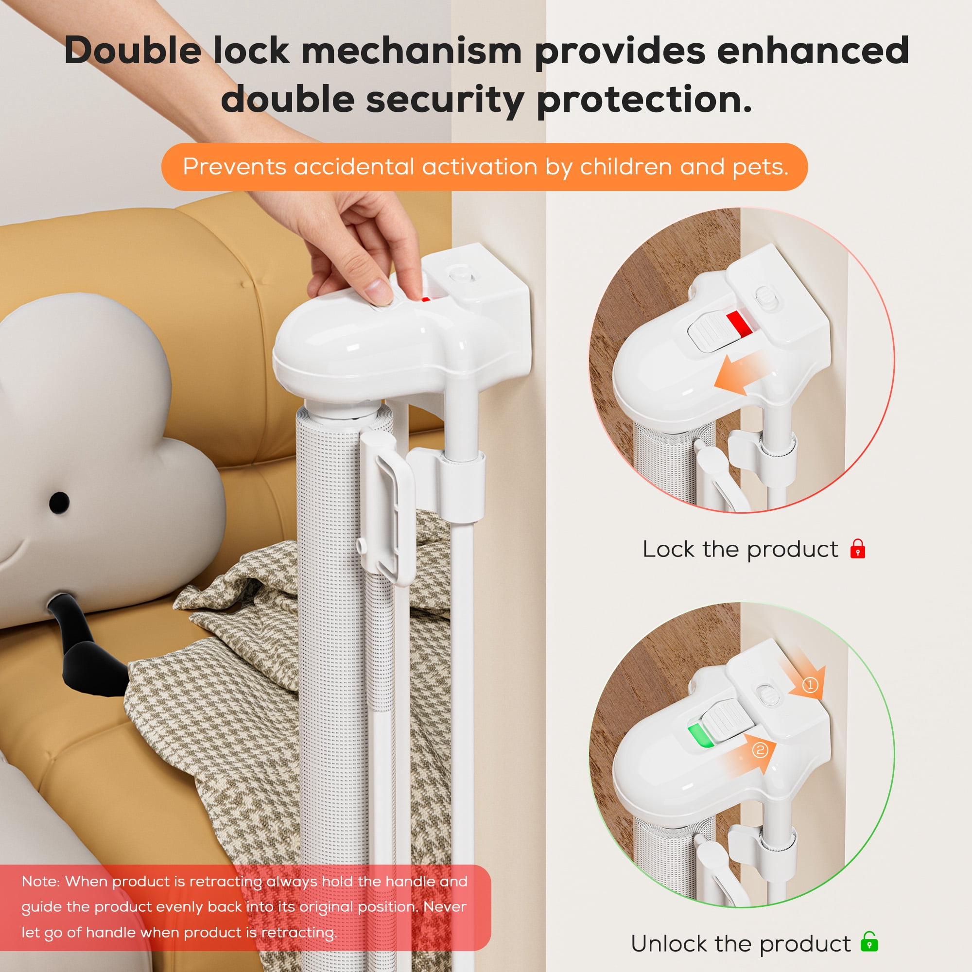 TULILLO Retractable Baby Gate 200" Extra Wide, 42in Tall, Double Lock, Retractable Dog Gate for Doorways Stairs Hallways Indoor and Outdoor, White