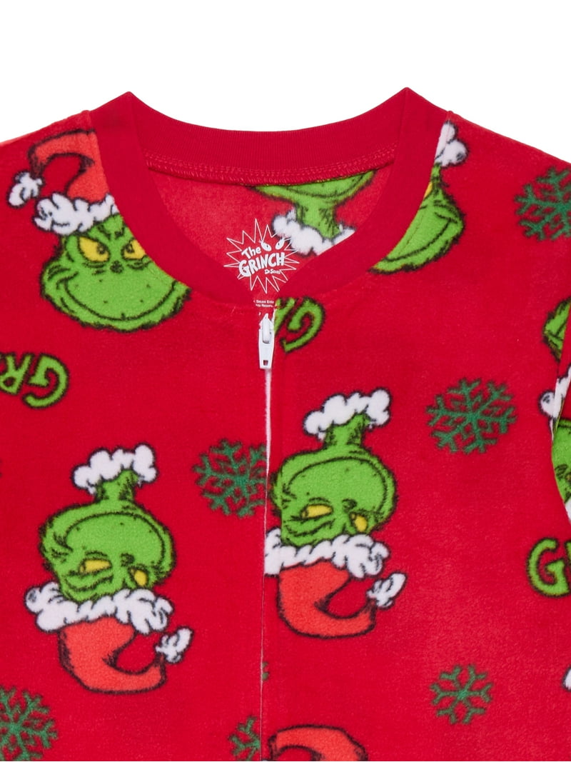 The Grinch Boys' Christmas One Piece Union Suit Pajamas, Sizes