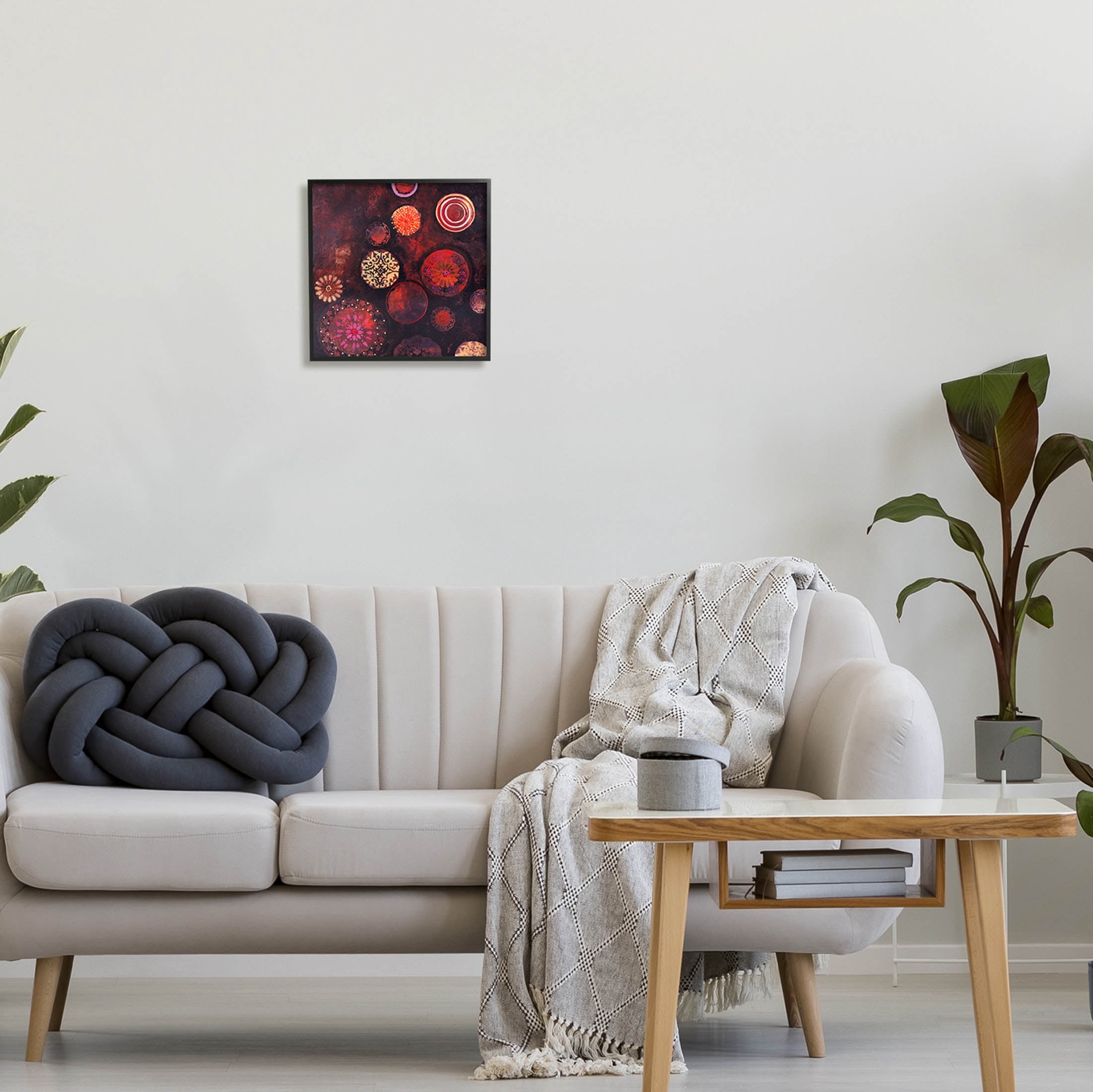 Stupell Industries Red Circular Patterned Shapes Graphic Art Black Framed Art Print Wall Art, Design by Design Fabrikken