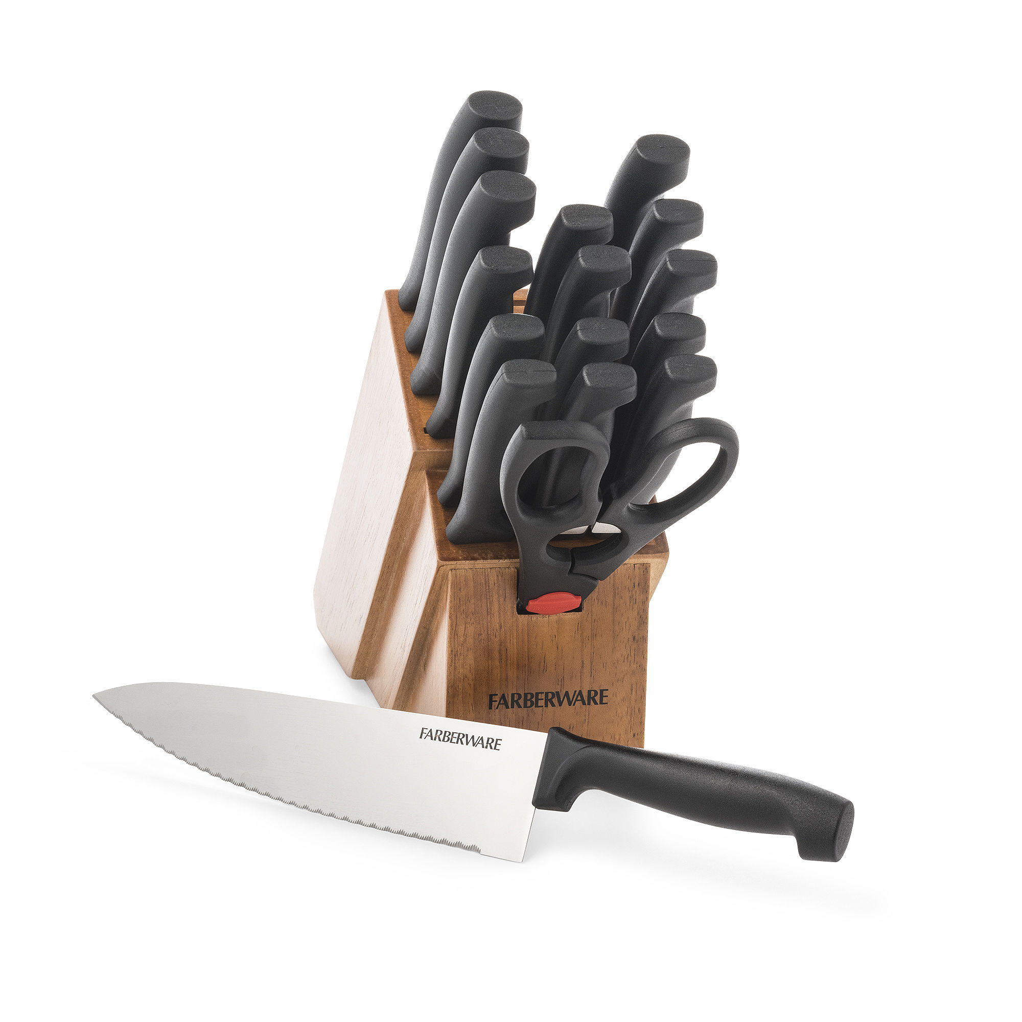 Farberware 18 Piece Never Needs Sharpening Stainless Steel Knife Set with Block Natural Wood - image 3 of 16